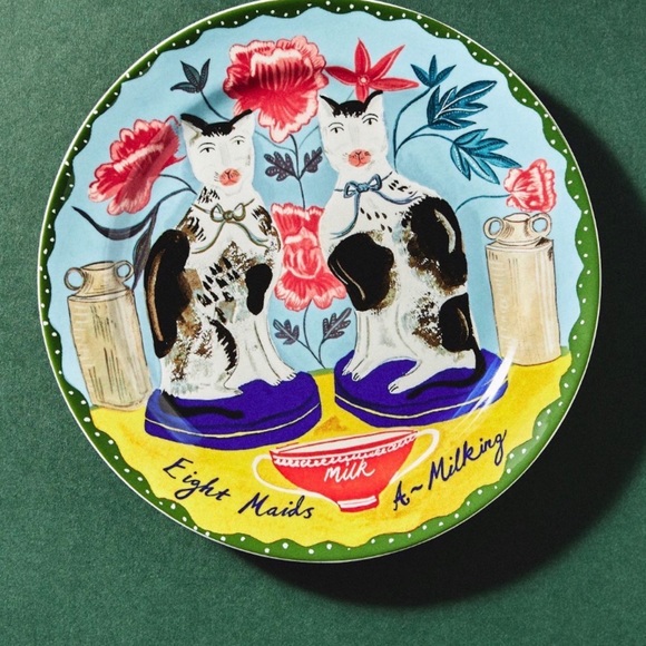 Anthropologie Emily Maude 12 Days of Christmas 8 Maids Milking Dessert Plate - Picture 4 of 6